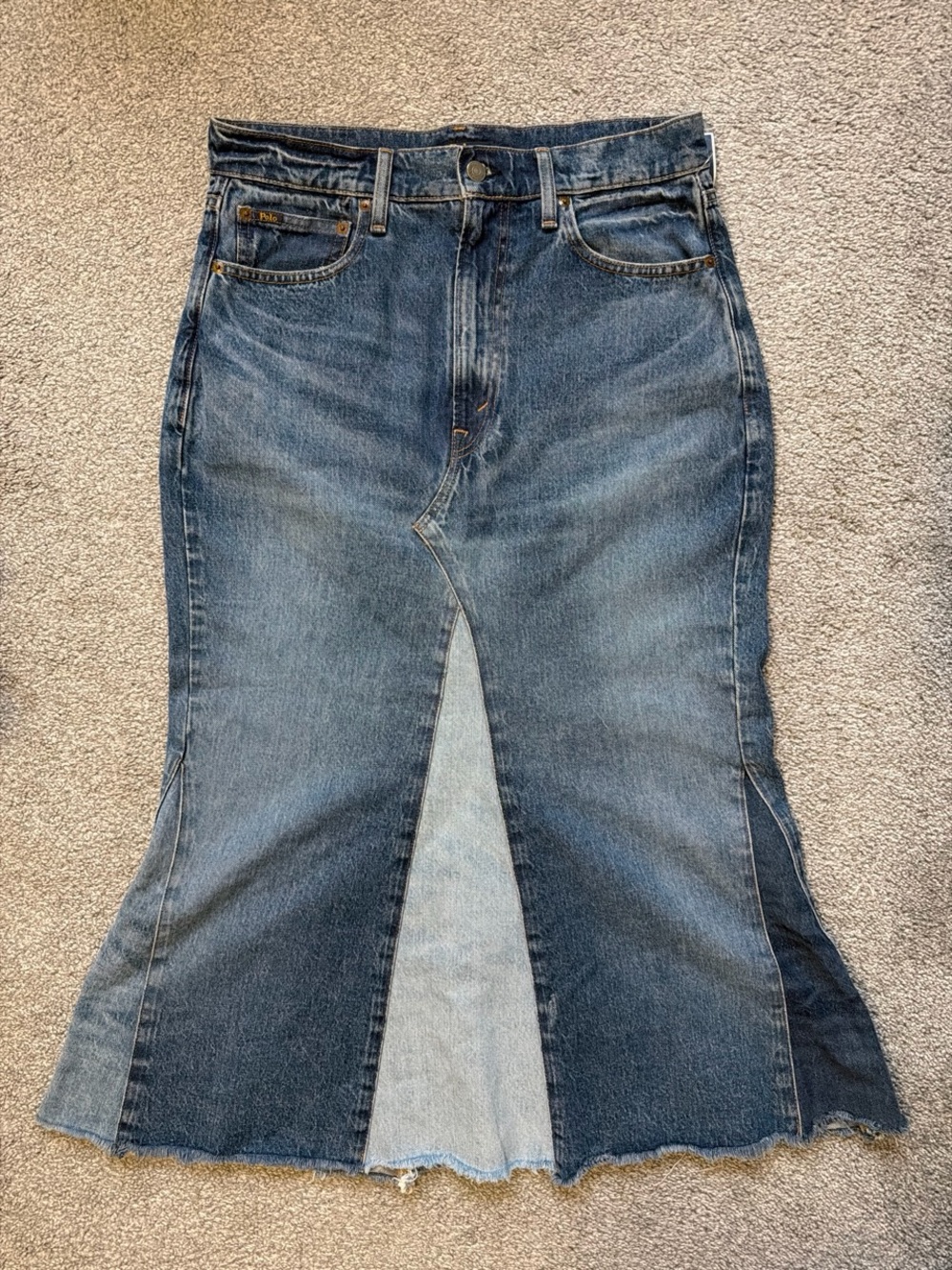 Polo by Ralph Lauren Two-Tone Blue Denim Maxi Skirt